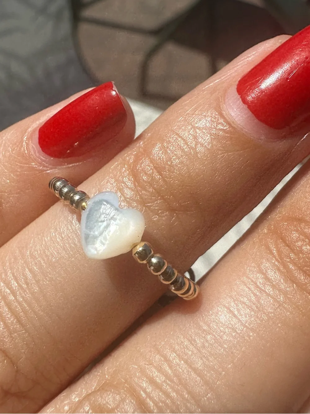 New 14K Solid Gold Heart Pearl Beaded ring Solid 14K gold band ring beaded 6